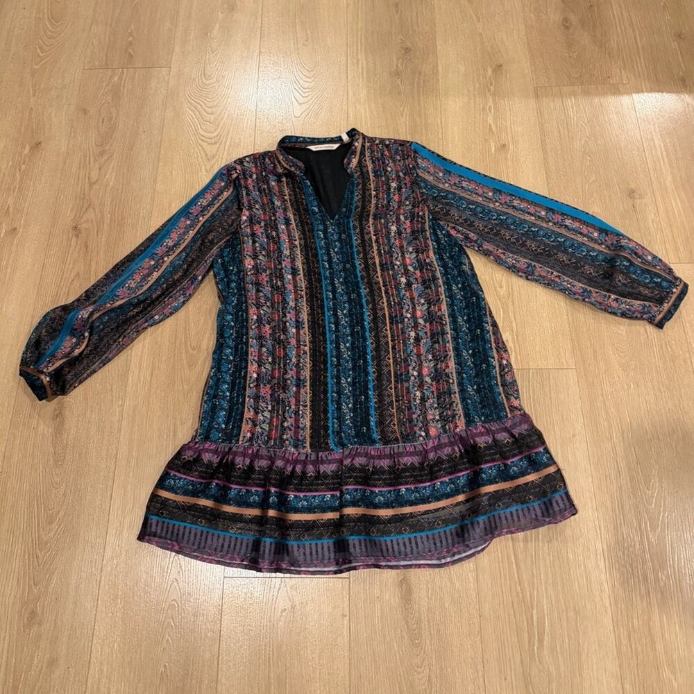 Soft Surroundings Womens Multicolor Floral Print Mini Dress Long Sleeve Size PXS